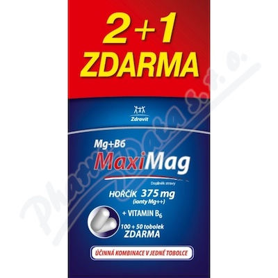 Zdrovit MaxiMag Hořčík 375mg+B6 2+1 zdarma tob3x50