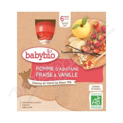 BABYBIO jablko-jahody-vanilka 6m+ 4x90g