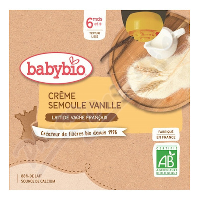 BABYBIO kravské mléko-krupice-vanilka 6m+ 4x85g