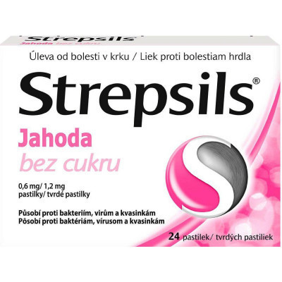 Strepsils Jahoda bez cukru 0.6mg/1.2mg pas.24