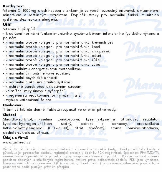 Vitamin C 1000mg echinacea eff.tbl.20 Galmed
