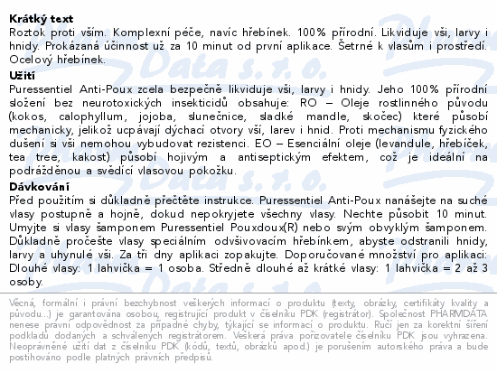 PURESSENTIEL Roztok proti vším + hřebínek 100 ml