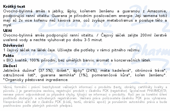 HH Ranní Guarana a Ženšen BIO 20x2g