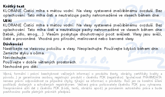 KLORANE Čistící mlha s mátou vodní 100ml