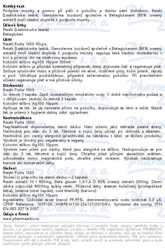 Reishi FORTE 1000 1+1 cps.90+Ag100 10ppm 500ml