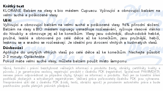 KLORANE Balzám vyživuj.s bio máslem Cupuacu 200ml