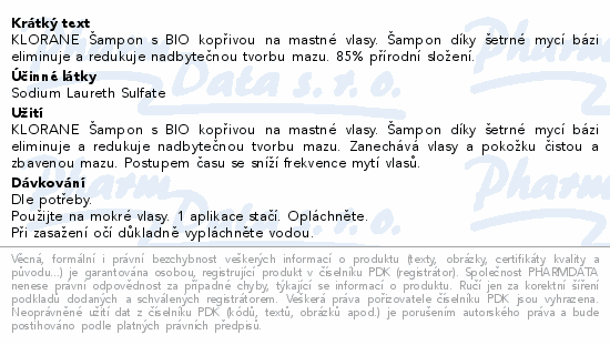 KLORANE Šampon s BIO kopřivou mastné vlasy 200ml