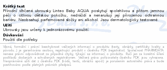 Vlhčené ubrousky LINTEO BABY AQUA 10ks