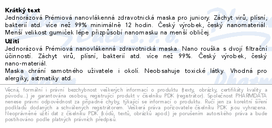 NANO M.ON Prém.nanovláken.maska Junior zel.10ks