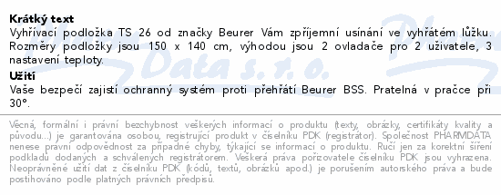 Vyhřívaná podložka do postele Beurer TS 26 XXL