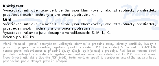 Rukavice vyš.Blue Sail Nitrile b.pudr.nes.XL 100ks