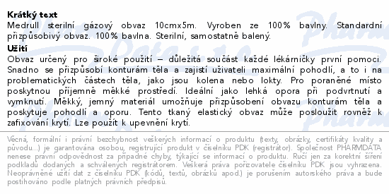 Medrull sterilní gázový obvaz 10cmx5m