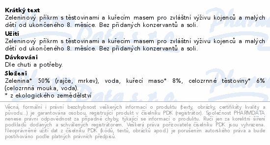 Rudolfs Zelenina těstoviny kuř.maso BIO 190g 8M+