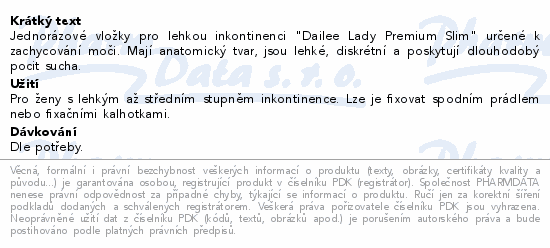 Dailee Lady Premium Slim NORMAL inko. vložky 30ks