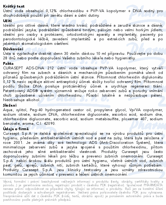 CURASEPT ADS DNA 212 + PVP-VA Ústní voda 200ml