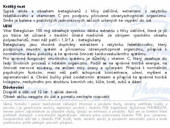 Vitar Betaglukan 150mg vrecká 20x2g